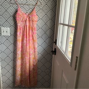 Retro Maxi Dress side slit coral pink liberty love